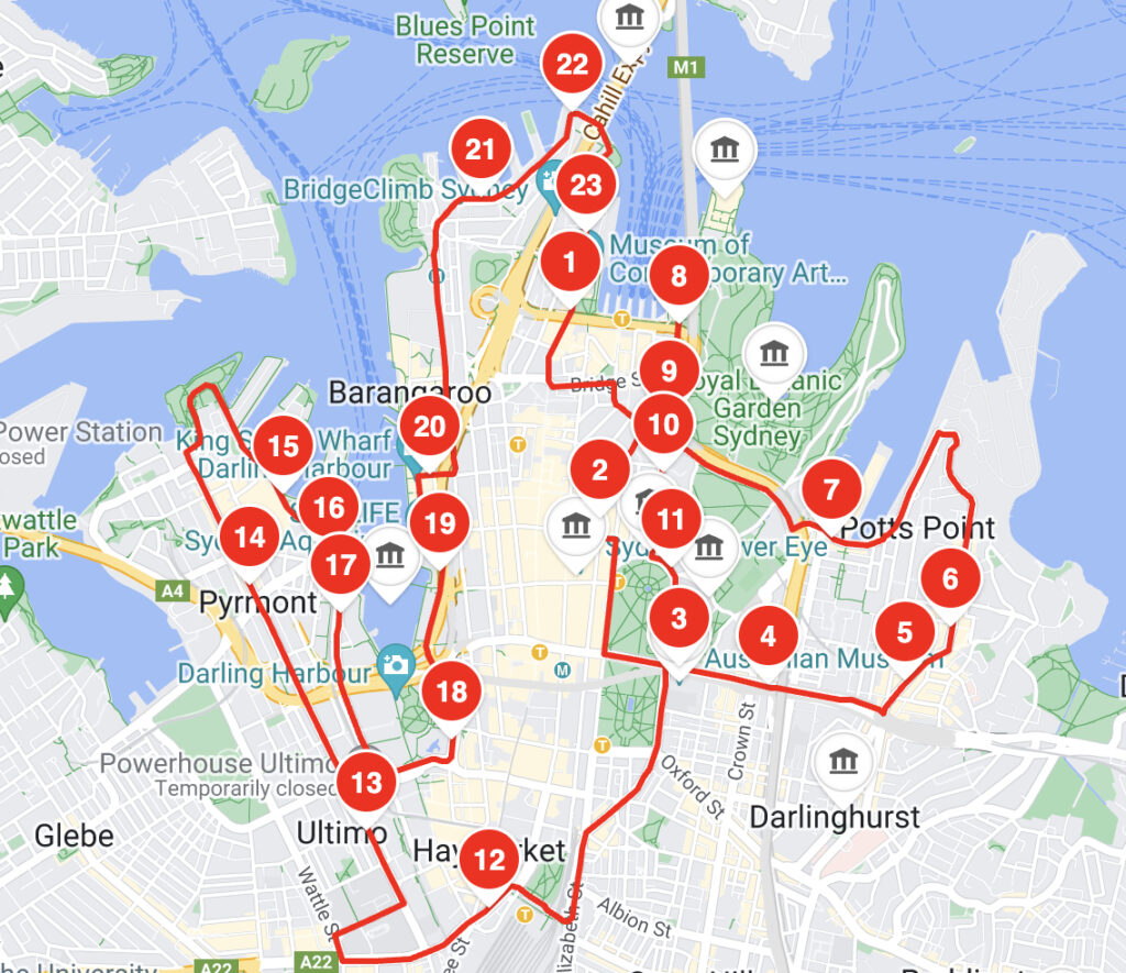 The City Tour Route of Big Bus Sydney